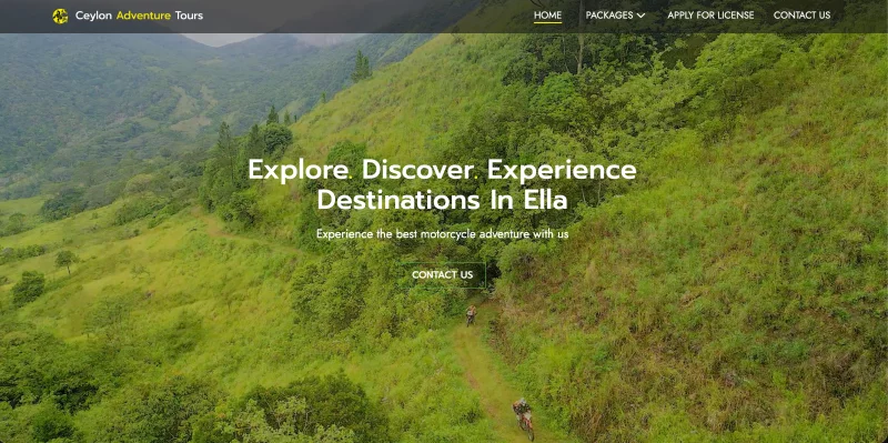 Ceylon Adventure Tours Ella website homepage