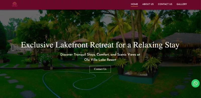 Oluvila Lake Resort website homepage